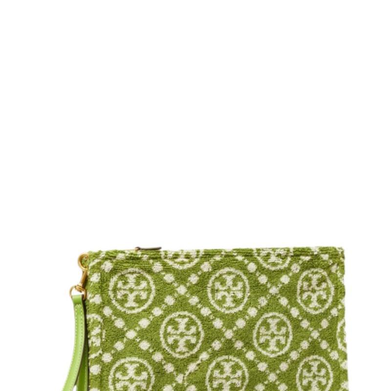 Tory Burch Женская сумка-клатч на запястье с принтом из комбинации букв T Monogram, на молнии, среднего размера, зеленая 151829-307