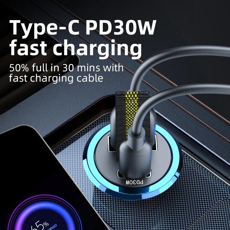 30W Mini USB Car Charger Super Fast Charging Type-C PD Quick Charge Car Mobile Phone Charger Adapter For iPhone Huawei Samsung