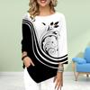 Women's Three Quarter Sleeve Round-Neck T-Shirt Loose Shirts Casual Curved Branches and Leaves Print Tee Tops