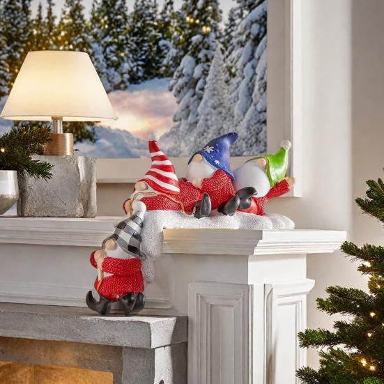 Рождественская статуэтка гнома, сидящая на полке, подвесная, четыре