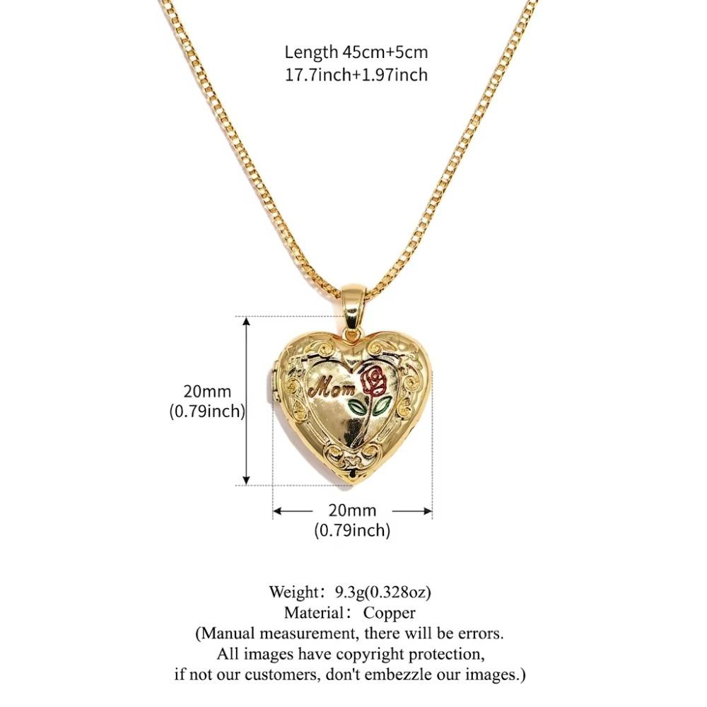 Heart Shaped Photo Locket Necklace Elliptical Pattern Rose Pendant Memory Jewelry Gift