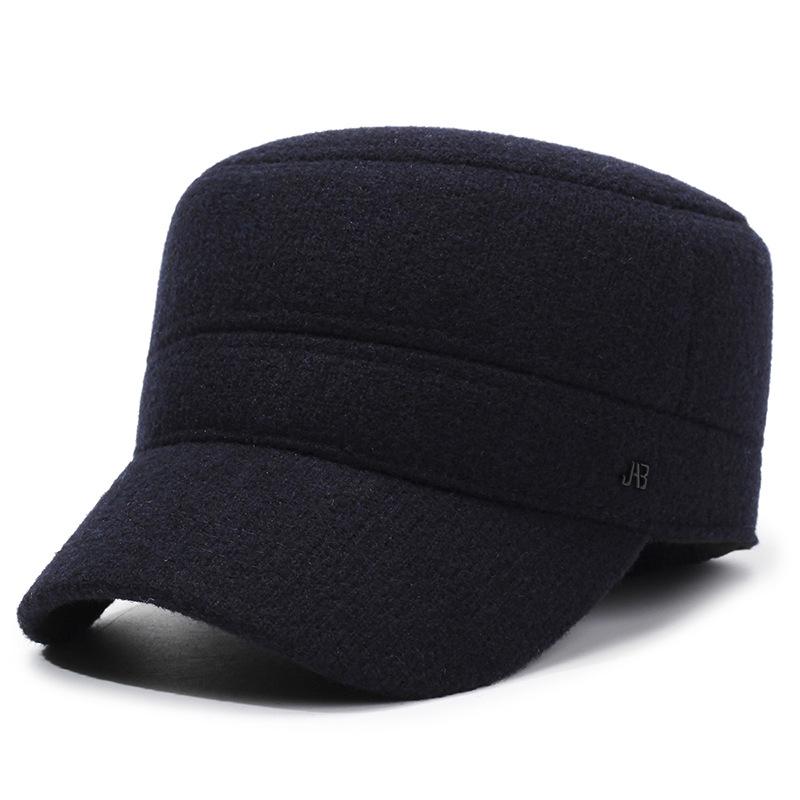 Men's Winter Flat Cap Velvet Thick Cap Woolen Cotton Cap Outdoor Warm Ear Protection Cap for Middle-Aged and Elderly