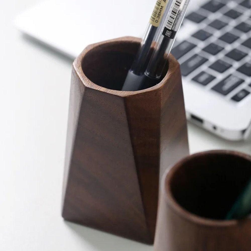 Minimalist Walnut Wood Pen Holder Vintage Table Organizer Pot Modern Storage Pencil Box Home