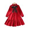 Красное платье принцессы с длинными рукавами для девочек в корейском стиле на весну и осень