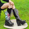 Fashion Women's Dark Platform Locomotive Boot Punk Style Knee Boot Fashion Colored Wings Butterfly Mid Boot Women Tide Boots Boats Mujer