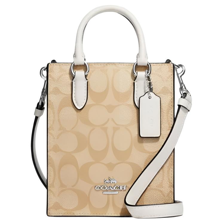 New COACH N/S Canvas With Leather Tote Bag, Shopping Bag, Crossbody Bag, Handbag Mini Women's Brown CJ494-SIGHA