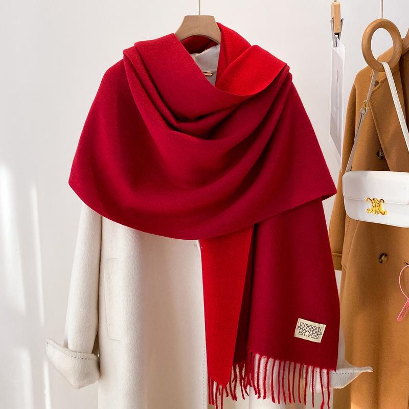 Pink Scarf Women's Winter Shawl Dual-purpose Versatile Imitation Cashmere Solid Color Dual-purpose Thickened Long Double-sided Scarf