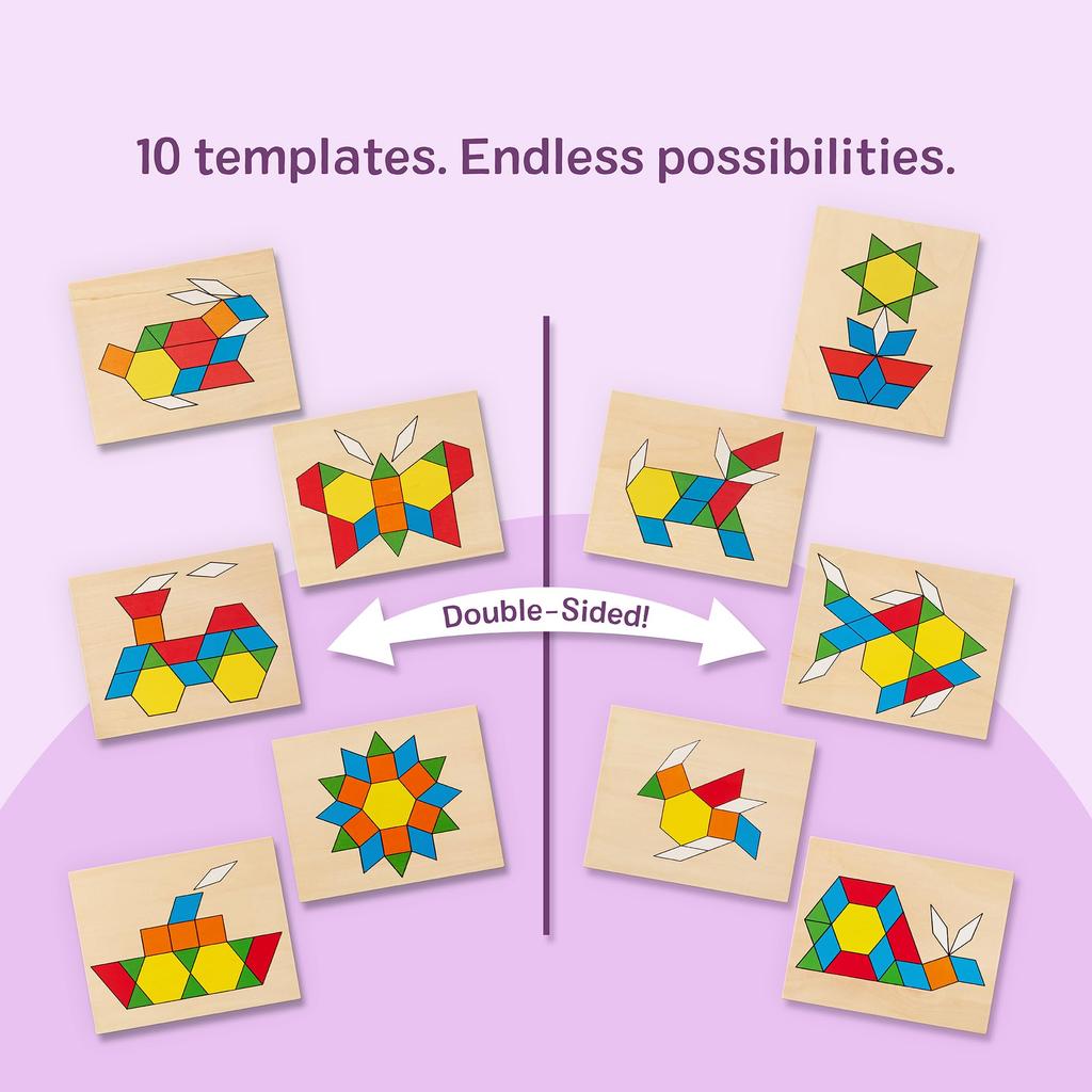 Melissa & Doug Wooden Toy Pattern Blocks with Board, 125 Pieces, Authentic, 29