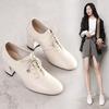 Deep Single Shoes ,Women Mid Heels ,Pointed Toe ,Lace -Up ,British Style ,Female Footware ,Black ,Beige