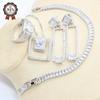 Geometric White Zircon Silver 925 Wedding Jewelry Set for Women Bracelet Long Earring Necklace Pendant Ring Gift Box