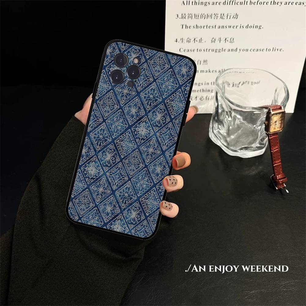 Portuguese Glazed Tiles Phone Case For IPhone 17 16 15 14 13 12 11 Pro Max Plus Mini Soft Black Cover