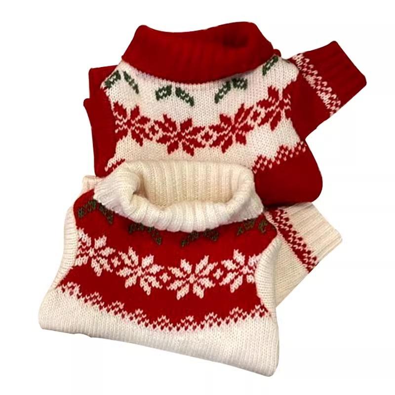 Puppy Dog Sweater Teddy Bigbear Small Dog Cat Two Feet Knit Autumn Winter Snowflake Christmas Pet Clothing