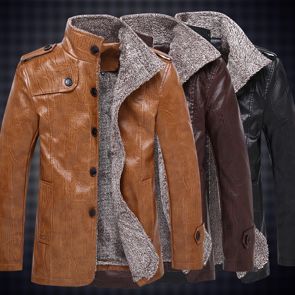 Зимняя мужская куртка из искусственной кожи средней длины Мужская куртка