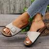 Women's Shoes 2024 Summer Hot Selling Fashion Open Toe Solid Color Medium Heel Flat Bottom Buckle Roman Women's Beach Slippers