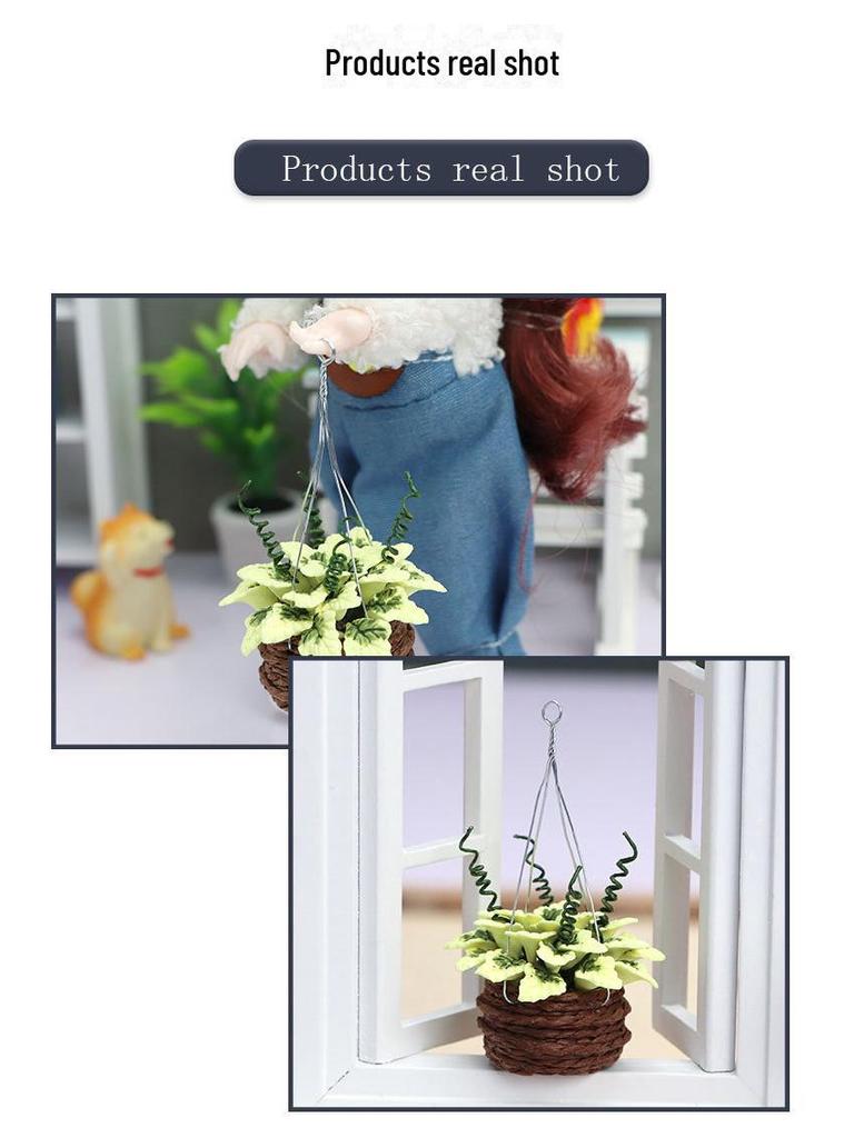 1:12 мини-аксессуаров для кукольного домика — подвесная цветочная корзина с поделками из желтого клена из смолы.