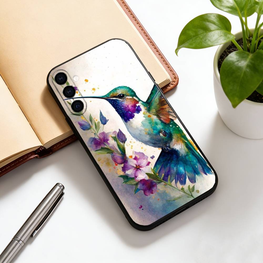 Красочная птица колибри Чехол для телефона для Samsung Galaxy A73, A72, A71, A70, A53, A52, A51, Мягкий силиконовый черный чехол