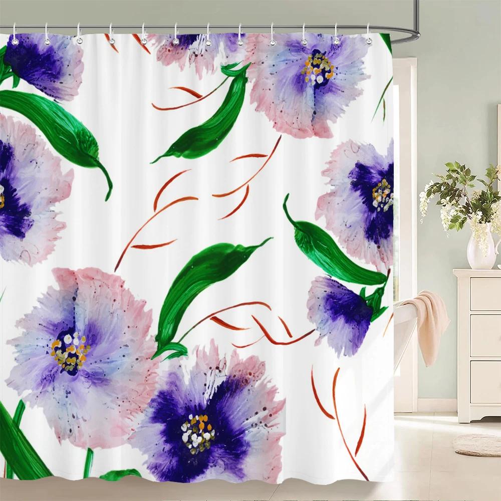 Flowers Butterfly Shower Curtain Fantasy Art Rose Floral Girls Waterproof Fabric Bathroom Curtain Room Decor Curtains With Hooks