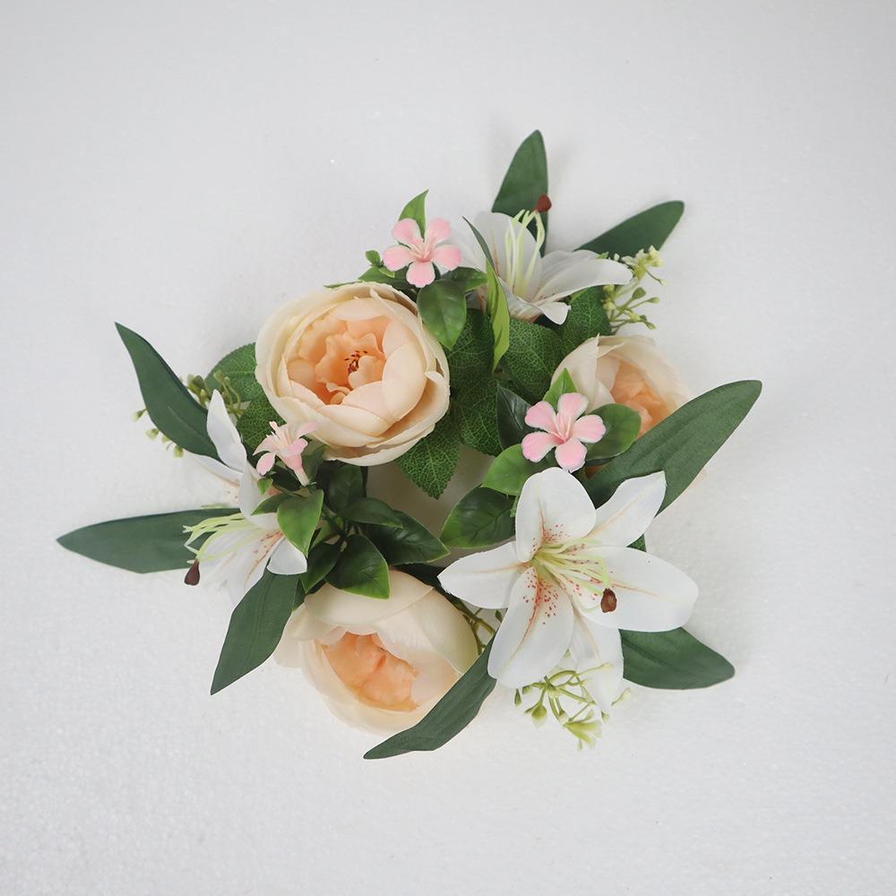Artificial Flowers Candle Ring Simulated Mini Wreath Candlestick Wreath  Wedding Party Decoration