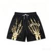 Men Women Quick Drying Breathable Skeleton Hand Pattern Print Shorts Summer Street Beach Casual Trend Thin Vacation Shorts