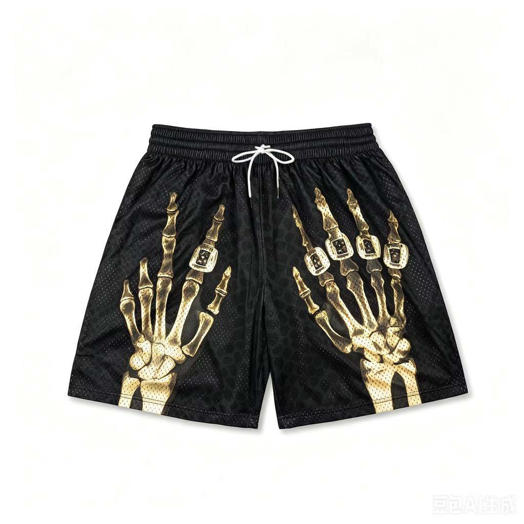 Men Women Quick Drying Breathable Skeleton Hand Pattern Print Shorts Summer Street Beach Casual Trend Thin Vacation Shorts