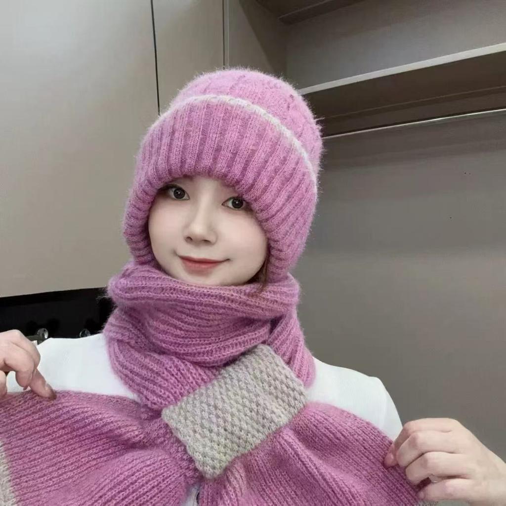 Winter Warm Neck Protection Mother Ear Protection Headgear Fleece Knitted Snow Hat Scarf Integrated Hat Women