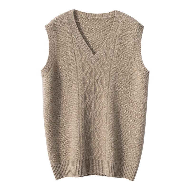 Мужской кашемировый пуловер без рукавов с V-образным вырезом: Осенне-зимний толстый свитер большого размера