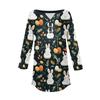 Women's 3/4 Sleeve Easter Egg Bunny Print Button Collar Fashion Casual Top
