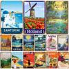 Vintage Hawaii New York Santorini Landscape Travel Tour Poster Retro Metal Aluminum Signs Funny Plaque Home Bar Cafe Wall Decor