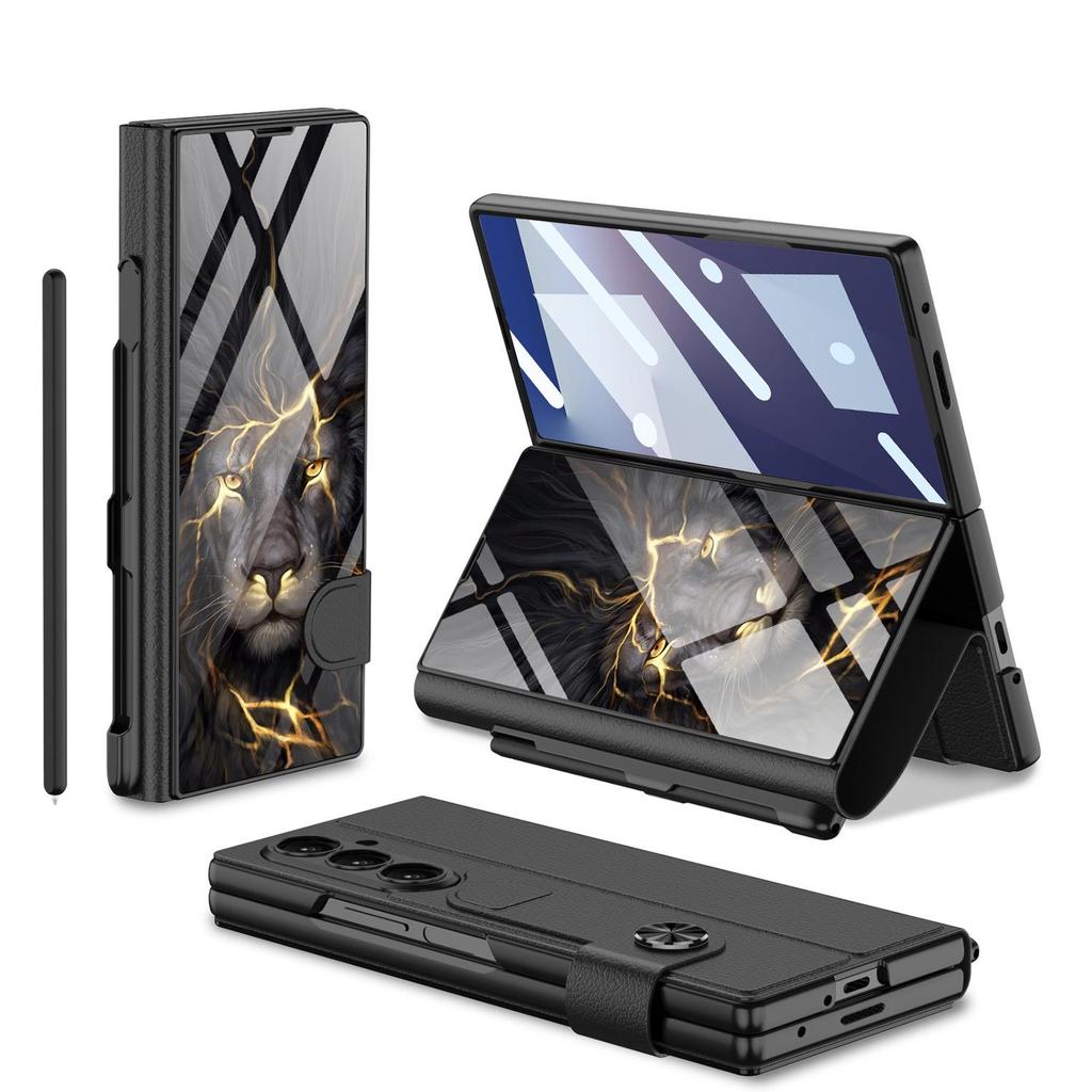 Кожаный чехол-книжка Samsung Z Fold7 5G с росписью по стеклу и слотом для стилуса