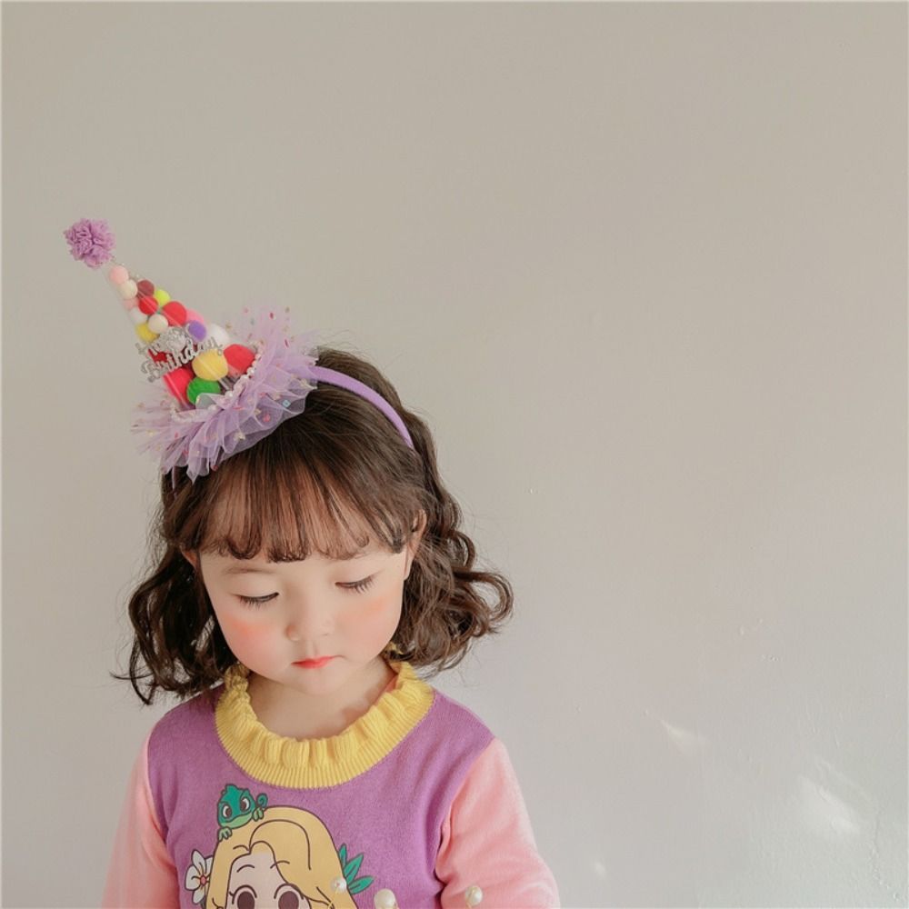 Разноцветная шляпа на день рождения, повязка на голову в корейском стиле, кружевной сетчатый обруч для волос, повязка для волос с днем ​​рождения, детская
