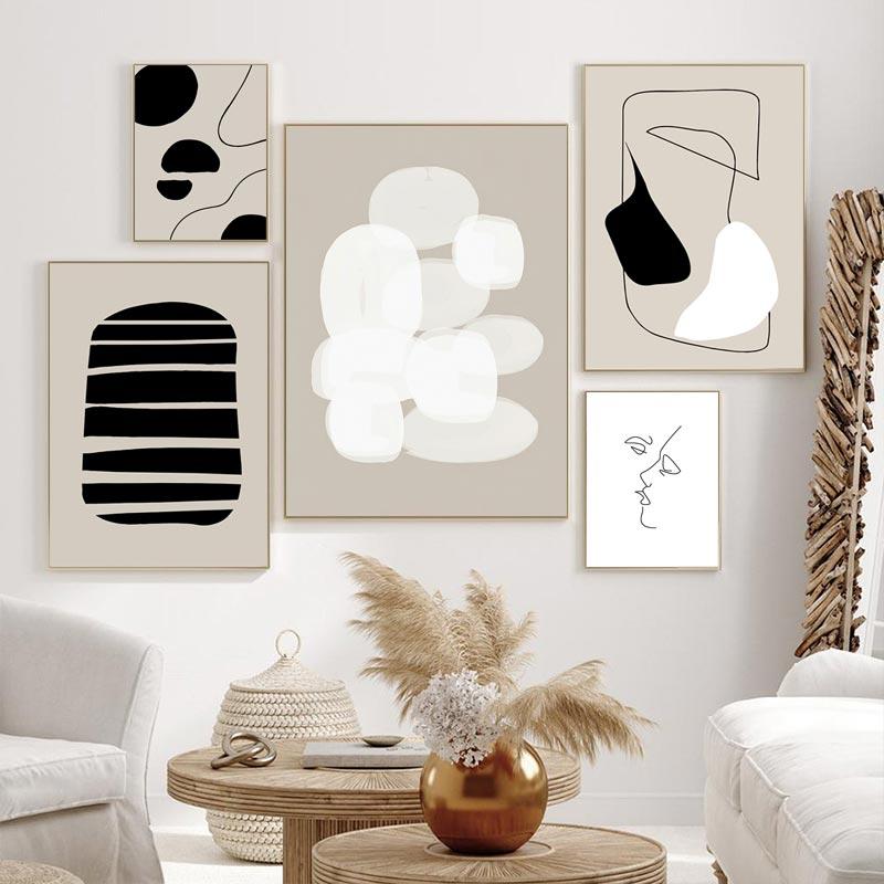 Minimalist Abstract Line Art Canvas Painting Beige Black Poster and Print Wall Modern Pictures Print for Living Room Home Decor