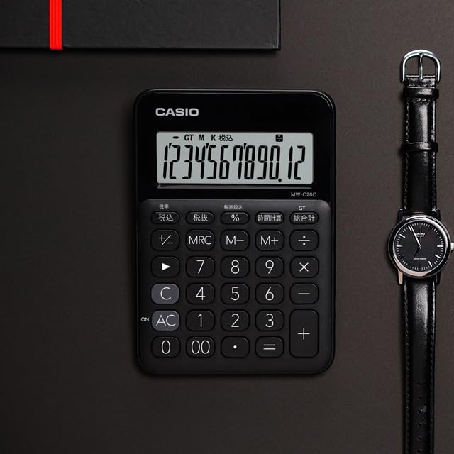 Casio Colorful Calculator Black 12 Digits Mini Just Type MW-C20C-BK-N