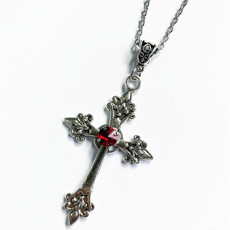 Adjustable Gothic Cross Pendant Necklace - Alloy Statement Jewelry with Rhinestone Detail, Punk Unisex Chain for Women and Men
