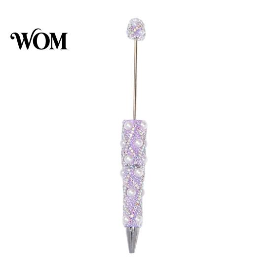 Handmade Jewelry Writing Pens DIY Beadable Pen, Bling Rhinestones And Faux Pearls Beaded Gift Ideas Black Ink Ballpoint Pen for Office School Supplies