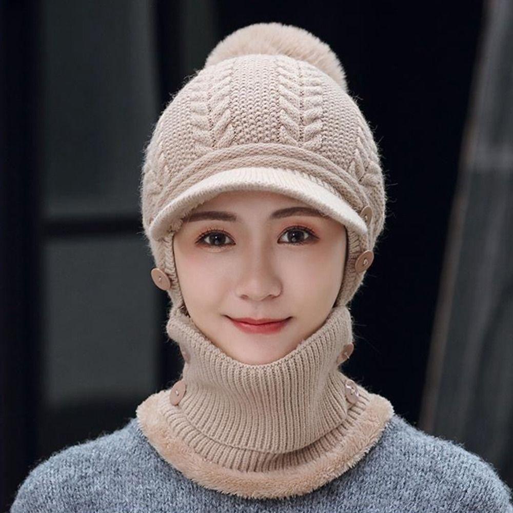 Soft Scarf Hat Set Face Mask Knitted Hat Versatile Hooded Thermal Cap Winter