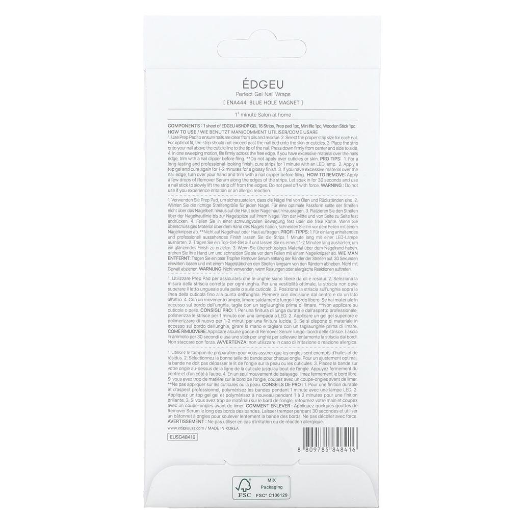 Perfect Gel Nail Wrap, Ena 444 Blue Hole Magnet, Set of 19