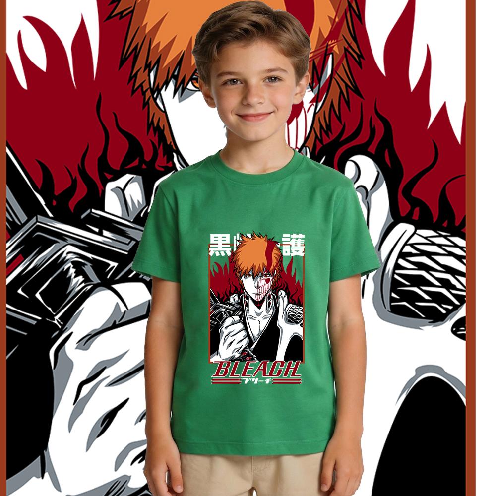 Kids Bleach Ichigo Anime Print Cotton T Shirt Boys Girls Casual Short Sleeve Summer Tee Top