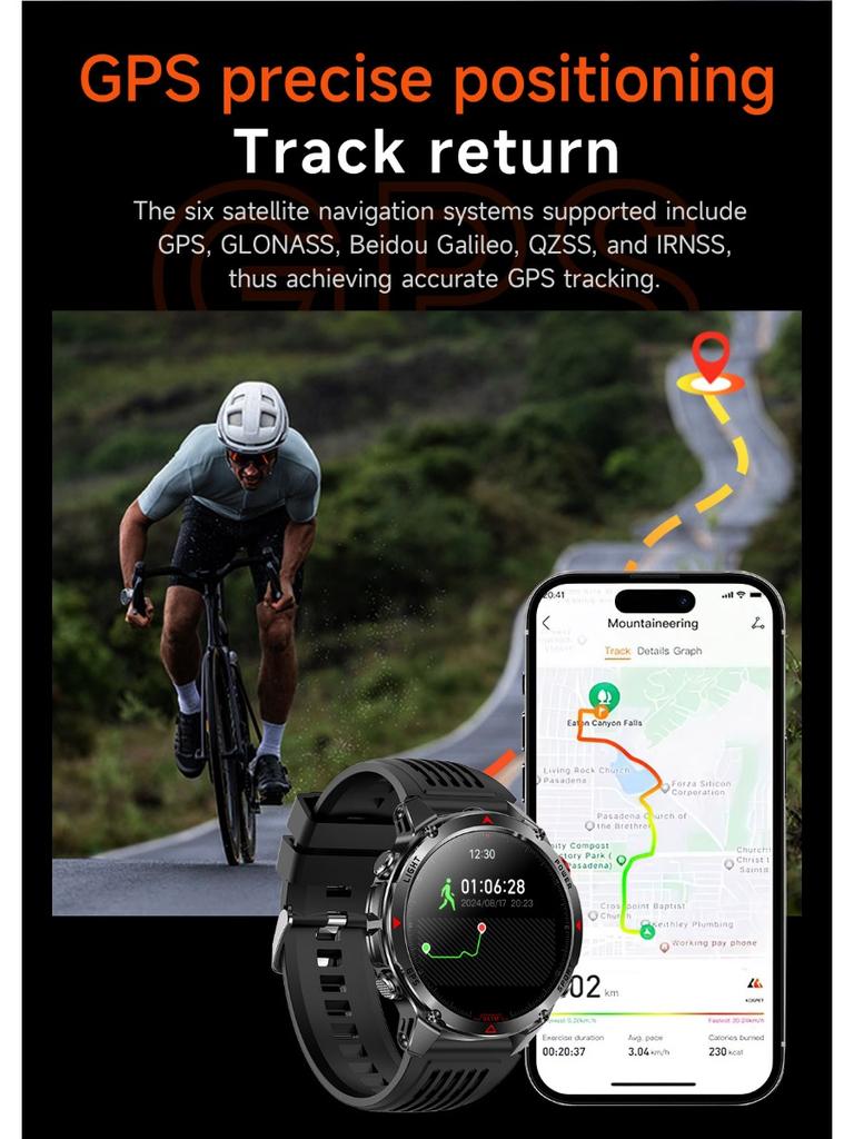 New Military GPS Smart Watch Men Bluetooth Call 30m Waterproof Outdoor LED Flashlight Compass Sport Smartwatch 2025