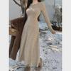 Slim Fit V-Neck Knitted Mid-Length Skirt - Women's Autumn Stylish Dress