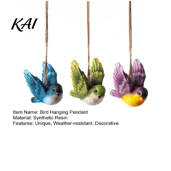 Yard Art Hanging Decorations 3Pcs Resin Bird Ornament, Hand-Painted Figurine with Jute String, Animal Statues for Garden Weatherproof Outdoor