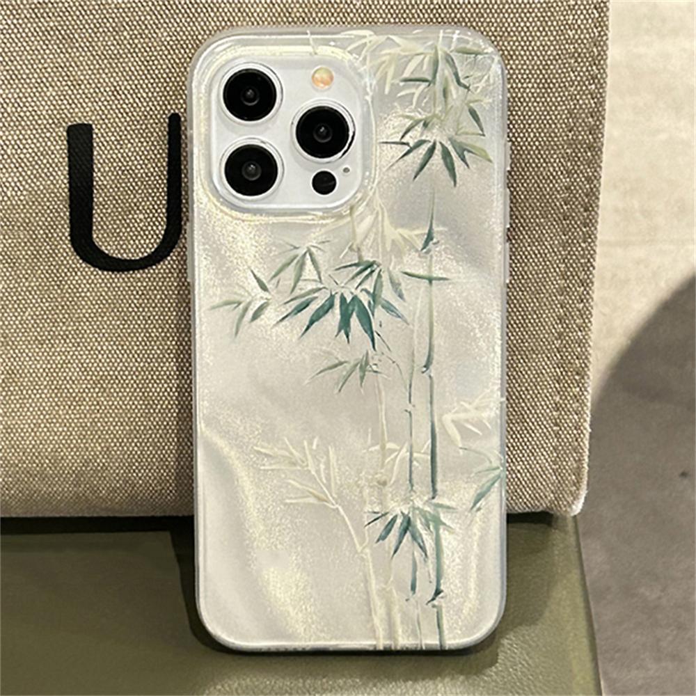 Милый бамбуковый перо пряжа зеленый новый чехол для телефона для iPhone 16 15 14 Pro Max 13 12 11 с подвеской крышка ударопрочный анти-падения Shell