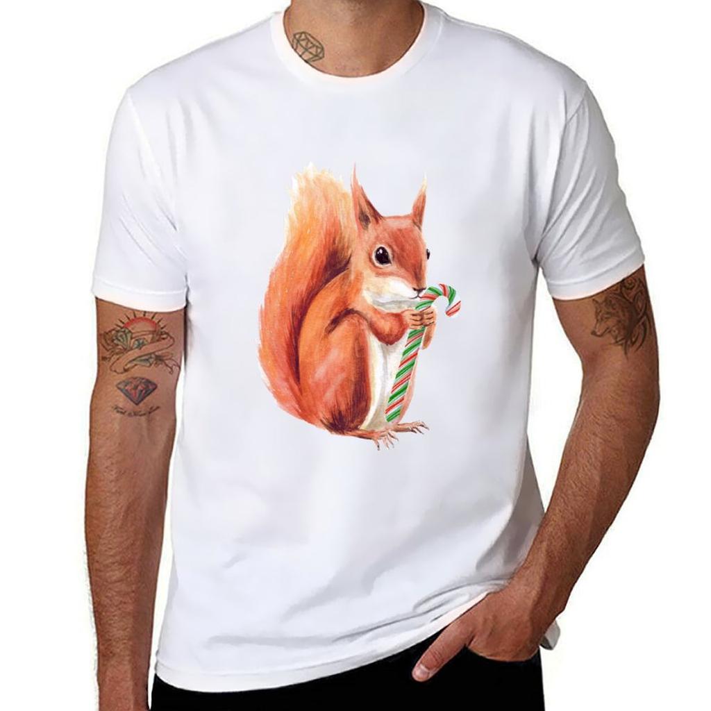 Candy Cane Christmas Squirrel Tshirt Moisture Wicking Athletic Tshirt