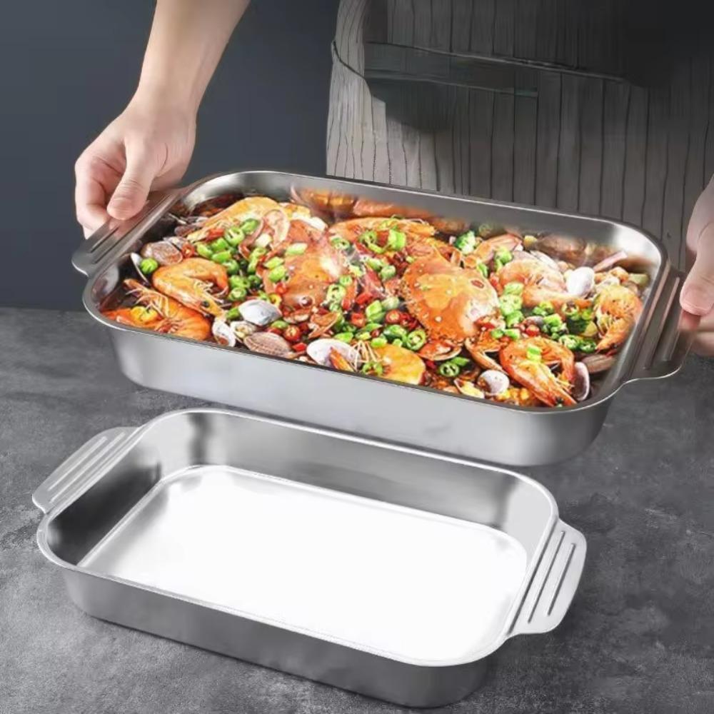 Поднос для жарки рыбы из нержавеющей стали Углубленный поднос для морепродуктов Прямоугольная форма для выпечки Индукционная плита