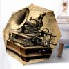 1 шт. Автоматический зонт-трость с рисунком граммофона, Прочная конструкция с 8 спицами, Портативный дорожный зонт, Для вечеринок, Повседневного использования L031