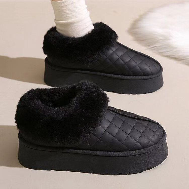 2024 New Thickened Non-slip Thick-soled Leather Snow Boots Women's Short Boots Velvet Waterproof Winter Warm Northeast Cotton Shoes