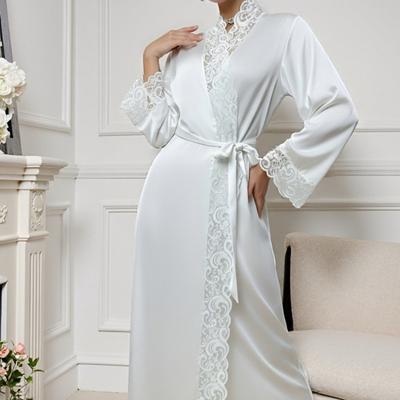 Новая однотонная кружевная комбинированная длинная ночная рубашка халат пижама женская одежда для дома халат