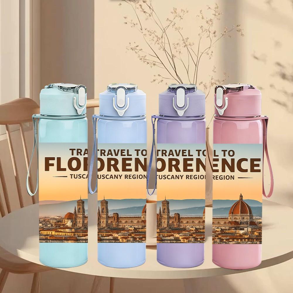 1PC Florence City Italy Landscape Print 750ml Color Plastic Sports Water Bottle Leakproof Flip Straw Lid Suitable for Sports Office Home Use