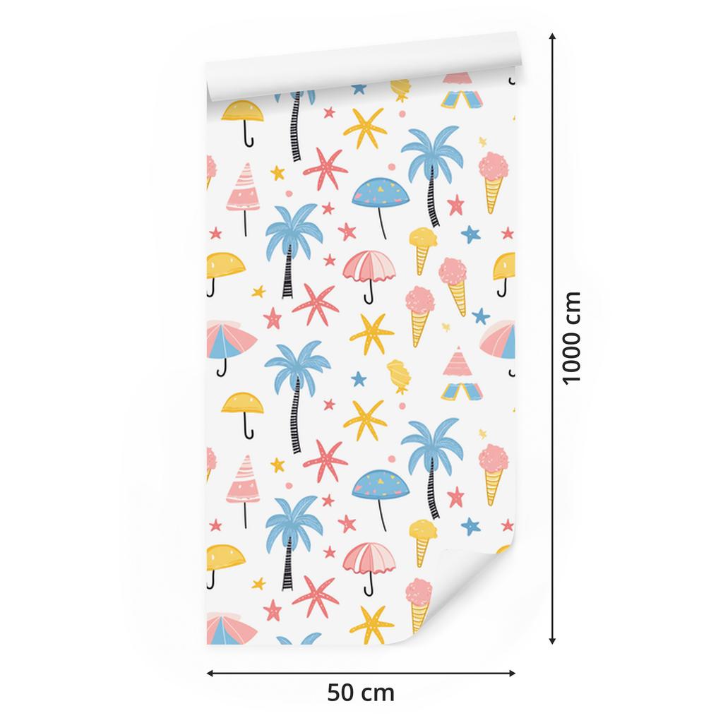 Summer wallpaper white, coral and azure for living room and bedroom 50x1000