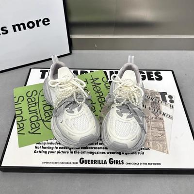 Туфли для папы с двойной шнуровкой и жемчужной платформой, женская, 2025 года, новая модная универсальная сетчатая дышащая повседневная спортивная обувь