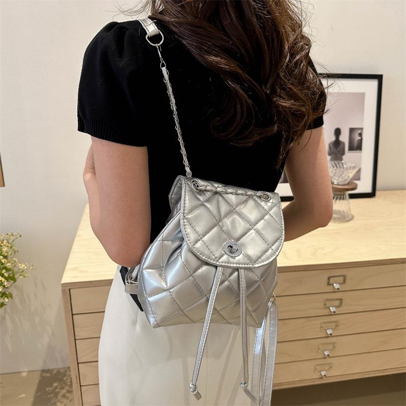 Women S Fashion Korean Style Chain Backpack Diamond Quilting Casual Ins Style Backpack